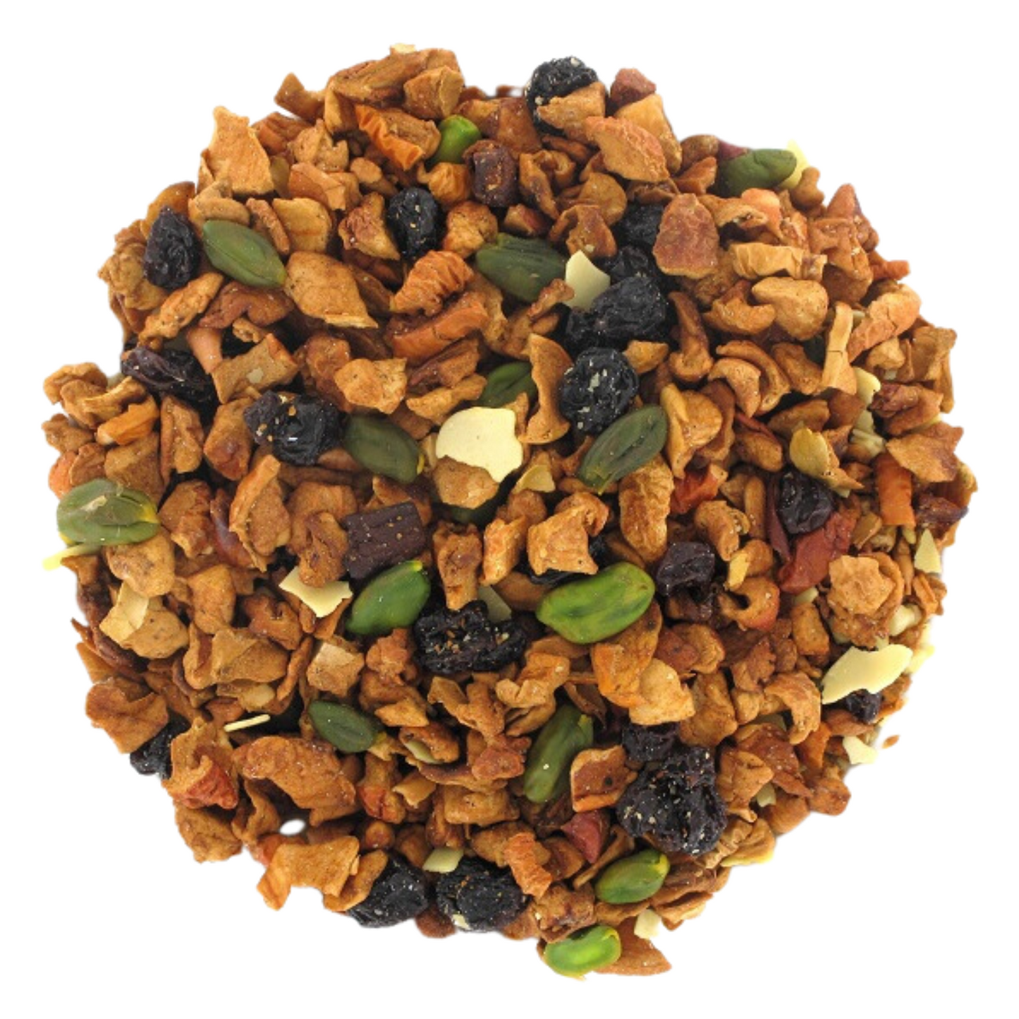 infusion fruitée chaude ou froide avec des pommes, raisin, pistache, chocolat blanc, miel