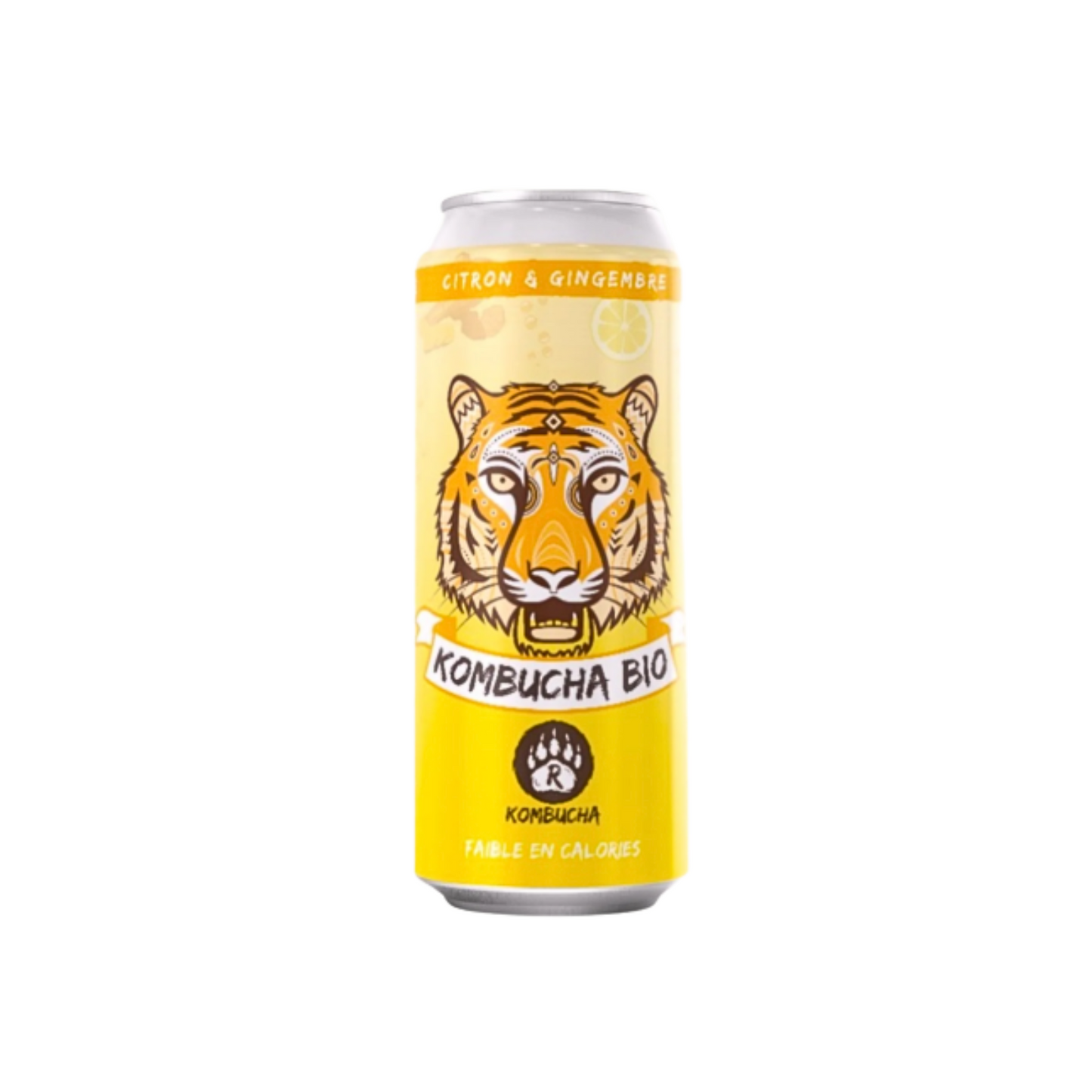 Kombucha, citron, gingembre, canette, boisson pétillante, faible en calories, bio