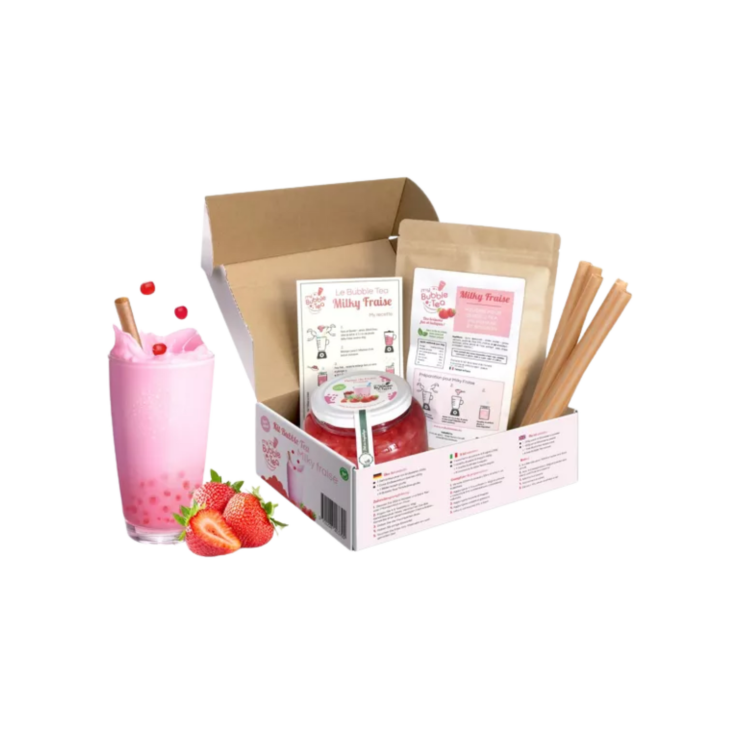 kit bubble tea français, fraise, bubble tea, milkshake